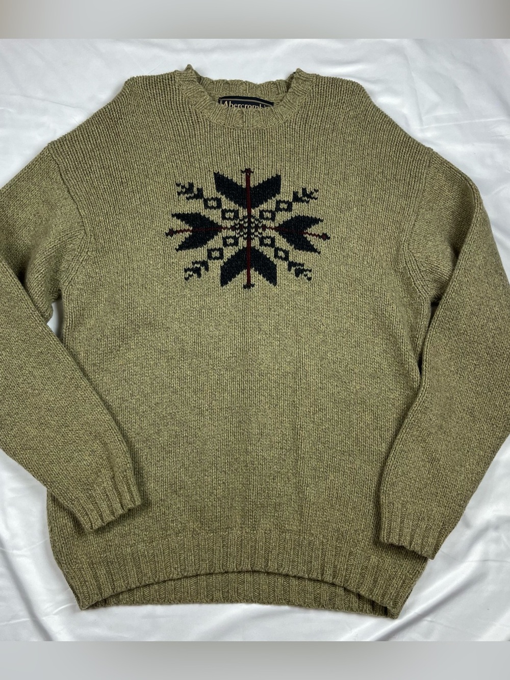 Vintage Abercrombie & Fitch Heavy Knit Wool Snowflake Sweater Mens Large